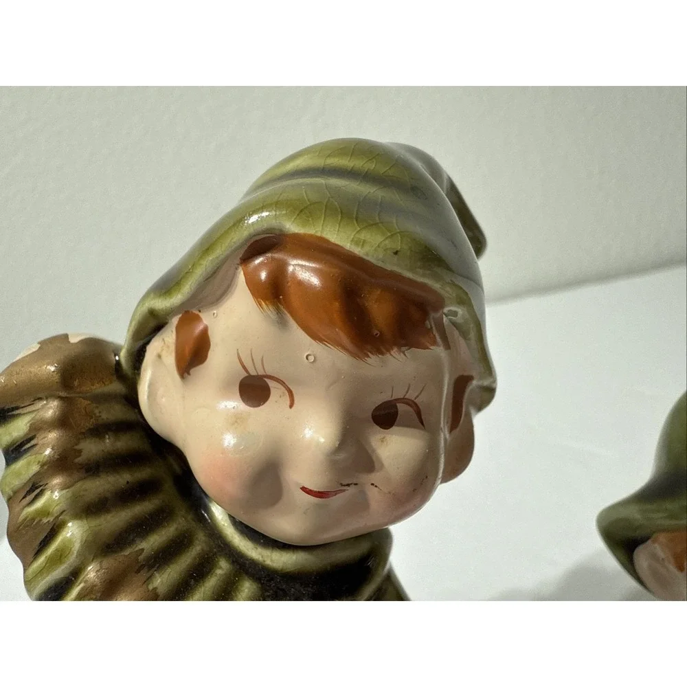 Vtg 2 Pc. Ceramic Pixie Santa Elf Music Christmas‎ Handpainted Figurine Japan 4
